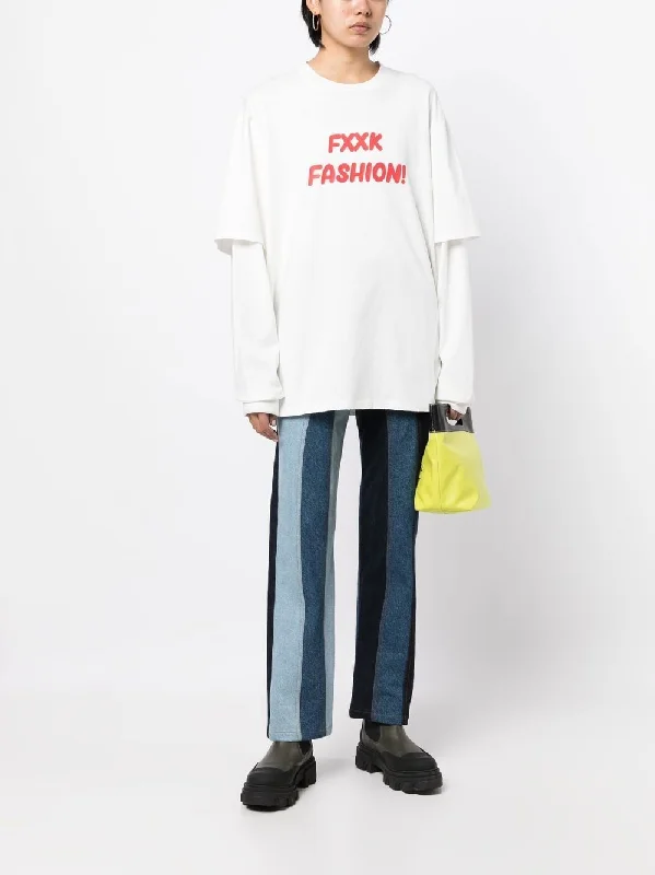 Slogan-print 2 Layers Long-sleeve T-shirt