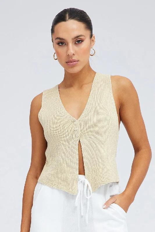 Beige Knit Vest V neck Beige Knit Vest V neck