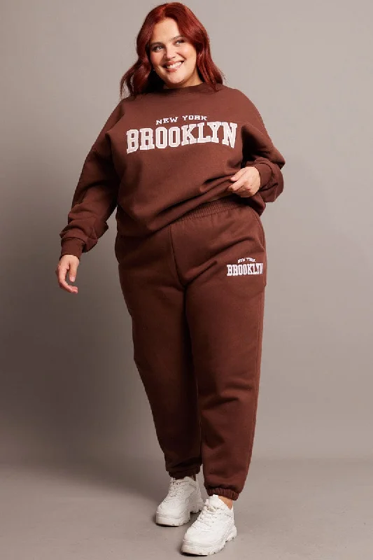 Brown Track Pants High Rise