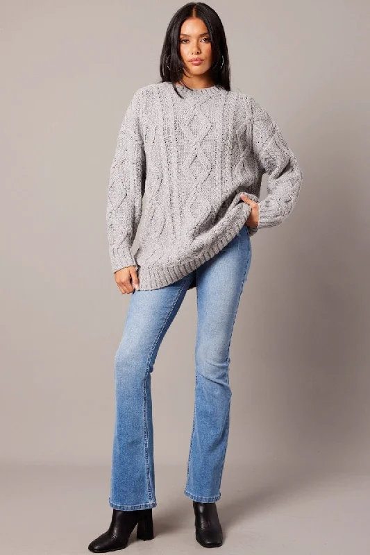 Grey Cable Knit Top Long Sleeve Longline Grey Cable Knit Top Long Sleeve Longline