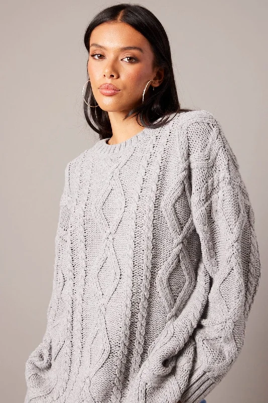 Grey Cable Knit Top Long Sleeve Longline Grey Cable Knit Top Long Sleeve Longline