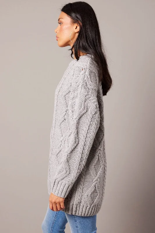 Grey Cable Knit Top Long Sleeve Longline Grey Cable Knit Top Long Sleeve Longline