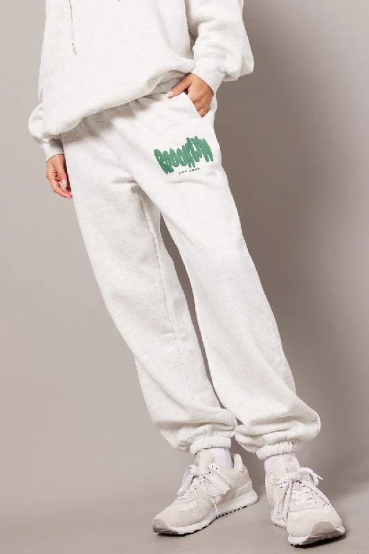 Grey Track Pants High Rise